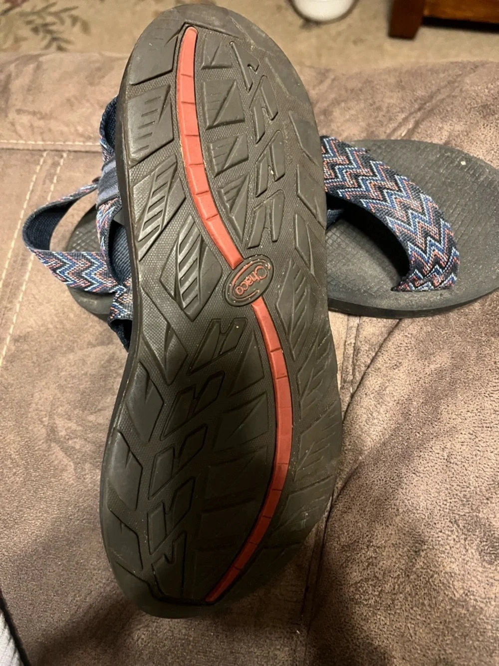 Chaco Men’s Gray Sandals with Blue/Red Zigzag Straps